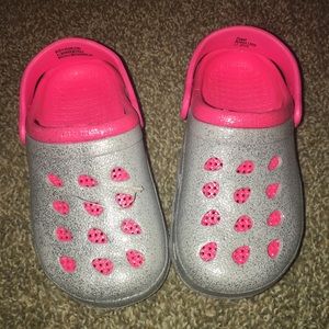 Girls slip on sparkley silver/pink shoes